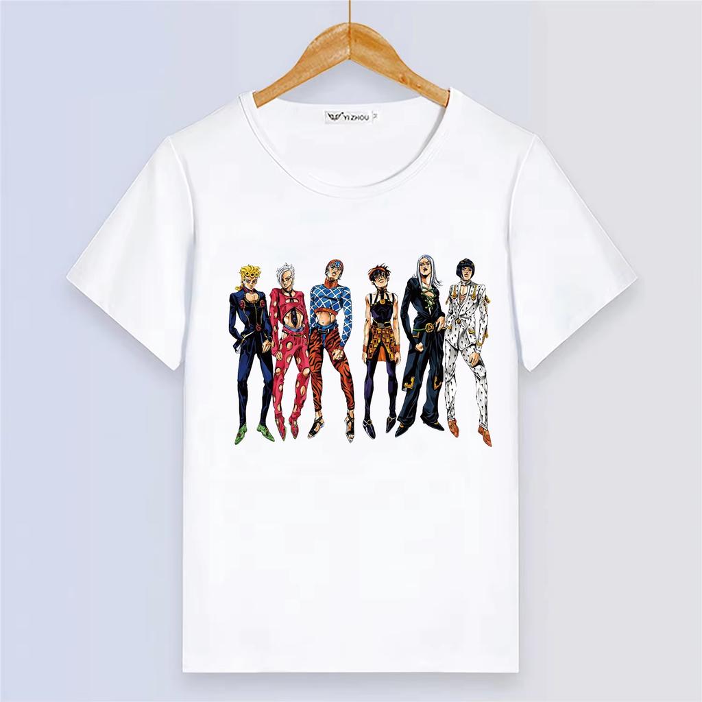 T-shirt d'été à manches courtes avec imprimé dessin animé blanc en modal pour femmes et hommes - JoJo's Bizarre Adventure
