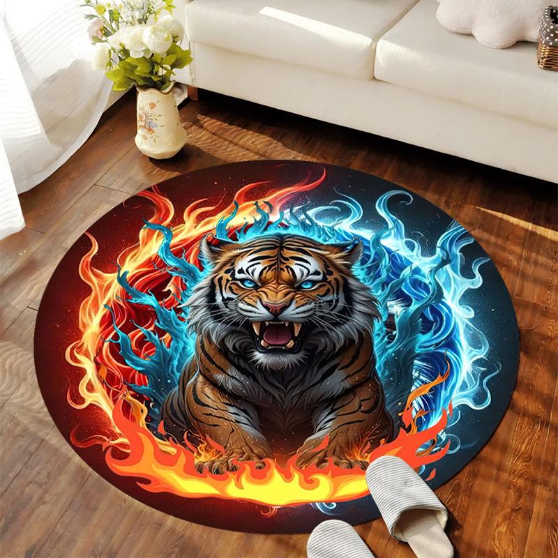 1Pc Tiger theme Circular Print Rug - home decoration Carpet For Living Room Bedroom Flooring Computer Chair Area Rug