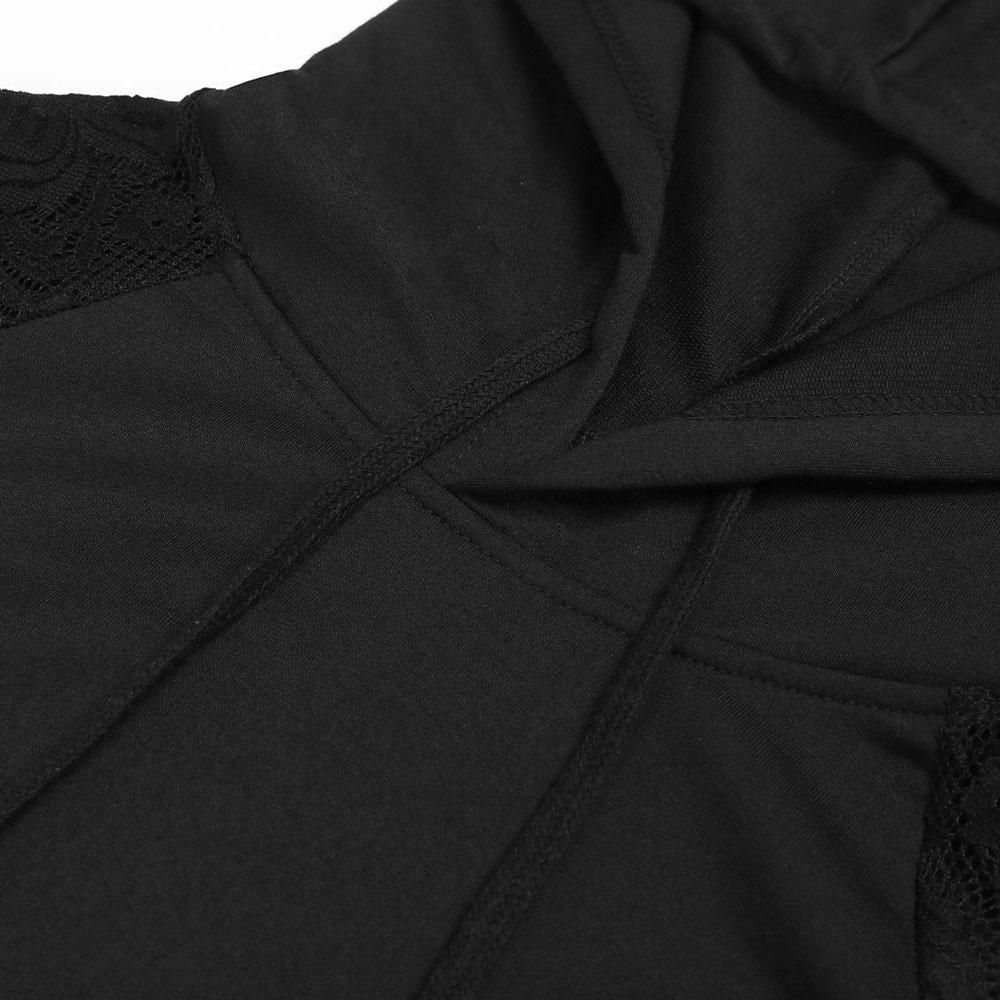 Robe courte élégante en dentelle ajourée pour femmes, capuche en V, manches longues, décontractée, printemps automne