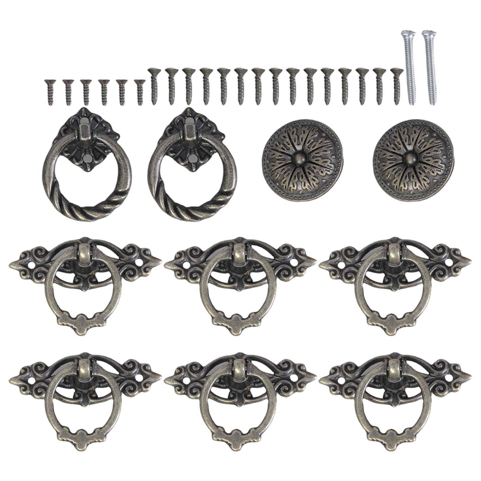 

Антикварные металлические ручки для ящиков Винтажные ручки-кольца Декоративные ручки набор Ретро мебельные ручки набор для шкафов и гардеробов