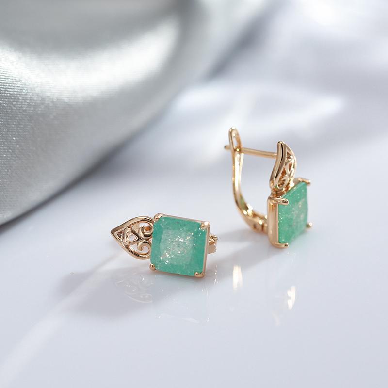 New Emerald Square Cut Zircon Drop Earrings For Women Luxury Natural Zircon With Rose Gold Earrings Wedding Jewelry