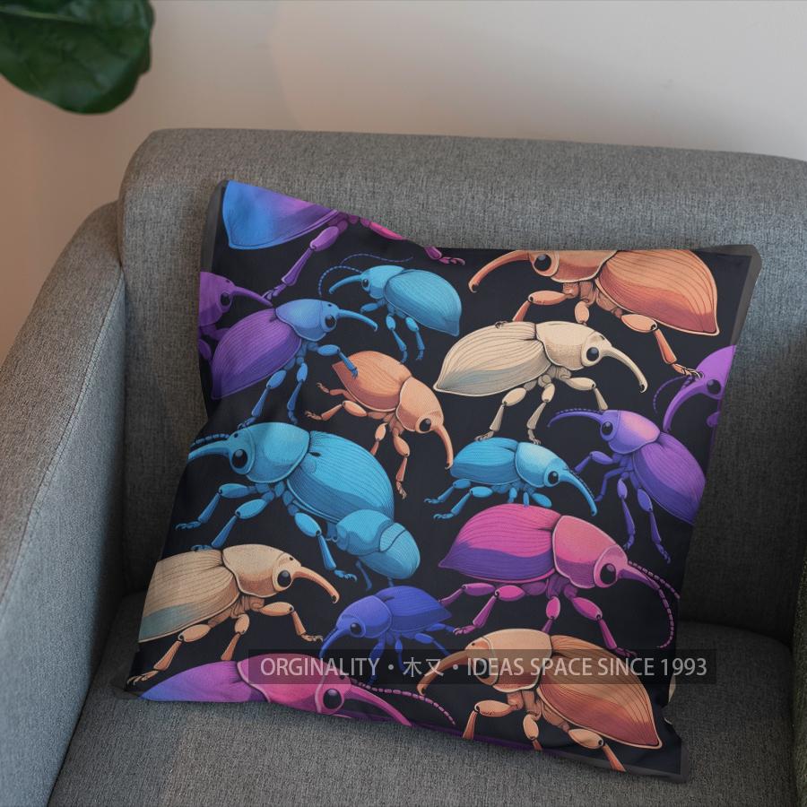 2D Colorful Beetles Art Pillow For Home Decor Pattern Cushion Cover Suitable For Sofa Bedroom Car Pillow Cover