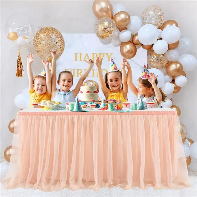 Tulle table skirt high-end gold-rimmed mesh wedding New Year's party decoration hotel supplies mesh table skirt table cover