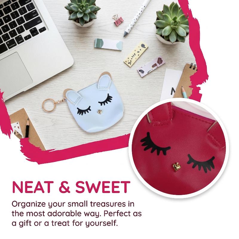 Mini Cute Cat Keychain Cartoon Lipstick Bag Fashion Earphone Storage Zipper Coin Purse Pendant Girls Gift Wallet
