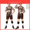 Stylové německé oblečení na Oktoberfest pro muže, béžový potisk srnky, khaki kostkovaný kostýmový set