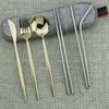 Dinnerware Portable Travel Rainbow 8pc Set Knife Fork Spoon Cutlery Set 304 Stainless Steel Flatware Set With Chopsticks Straws