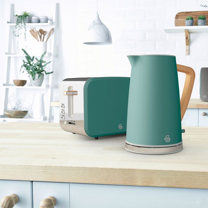 Set Petit-déjeuner Bouilloire Sans Fil 1,7 L Grille-pain 2 Nordic Blanc SWAN STP2090GRENEU Vert 44355