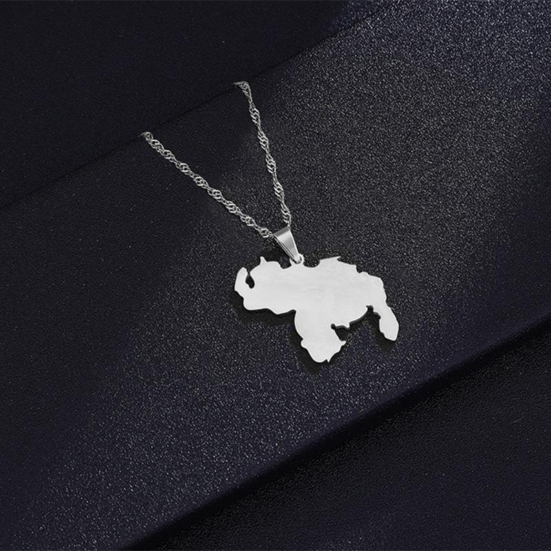 Unisex Elegant Venezuela Map Flag Pendant Necklace - Fashionable Stainless Steel Jewelry