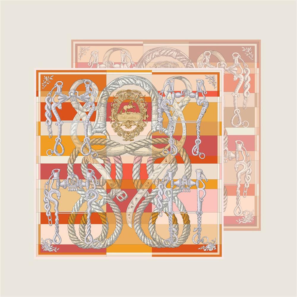 POBING Manual Hand Rolled Twill Silk Scarf Women Rope Double Side Print Square Scarves Wraps Echarpes Foulards Femme Hijab 90CM