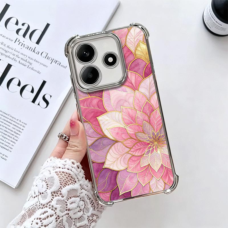 

Beautiful Rose Gold Art Plating Phone Case For Xiaomi Redmi Note 14 15 Pro Plus 13 12 11 11S 11T 10 9S 9 5G Anti-Fall Airabag Co Redmi Note 13 5G