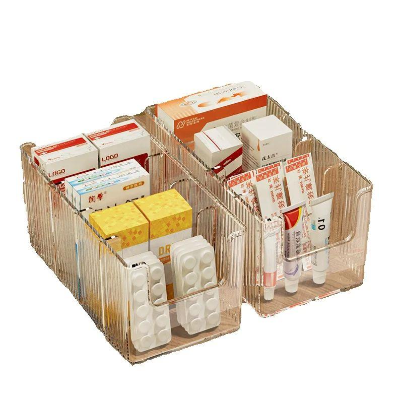 Clear Expandable Medicine Organizer Box Adjustable PET Plastic Drawer Divider Storage Container For Pills Vitamins Cosmetics Fit