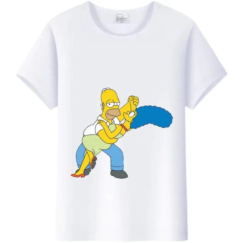 Casual Disney Cartoon Simpson Harajuku T-shirt Summer Blouses Ladies Men White Tees Tops Short Sleeve Blouses Women 90S Tshirt