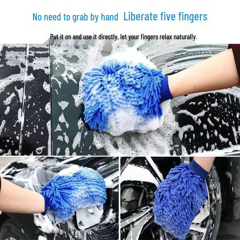 Double-Sided High-Density Chenille Car Wash Mitt - Colorful Microfiber