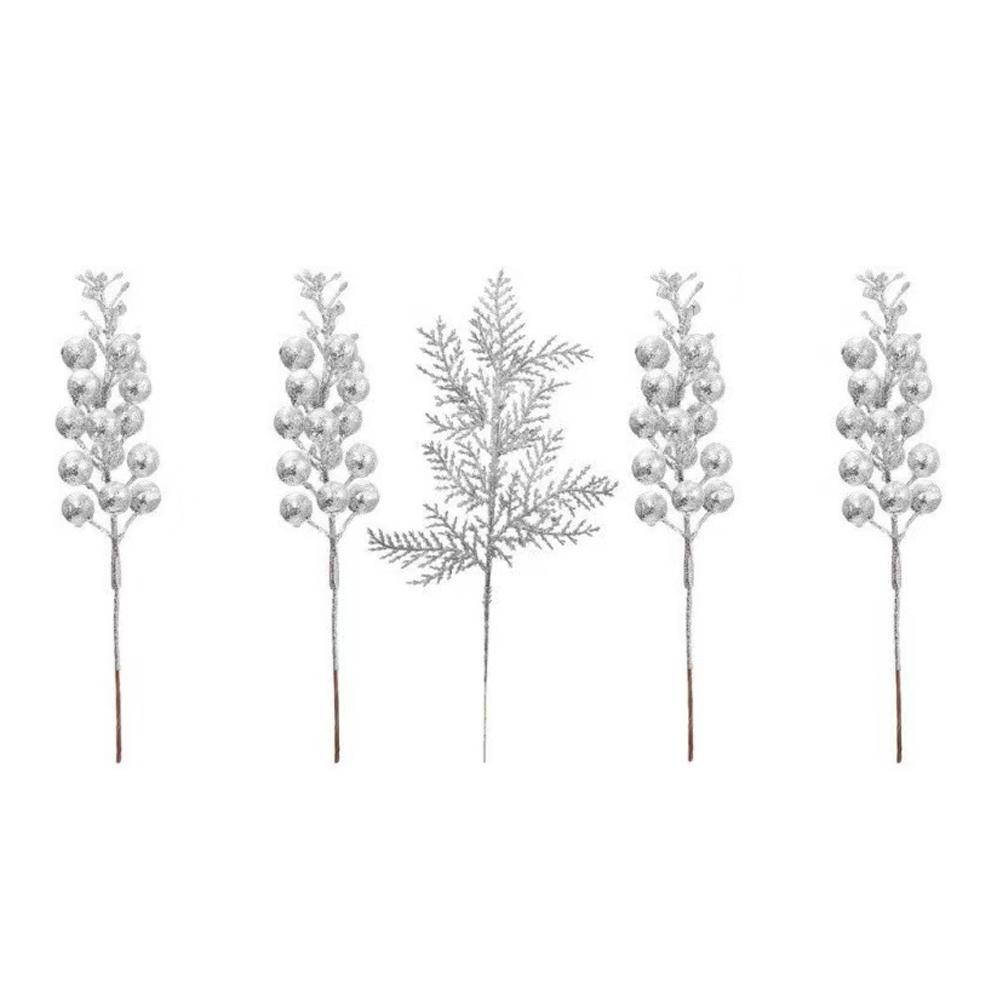 Christmas Decoration Glitter Berrie Artificial Foam Flower Bouquet Christmas Tree Ornaments Red Gold Silver Fake Berries Branch