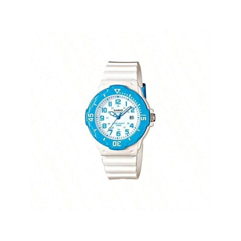 

Casio Водонепроницаемость 100 метров, кварцевый механизм, полимерный ремешок, женские часы с белым циферблатом, модель LRW-200H-2B. белый
