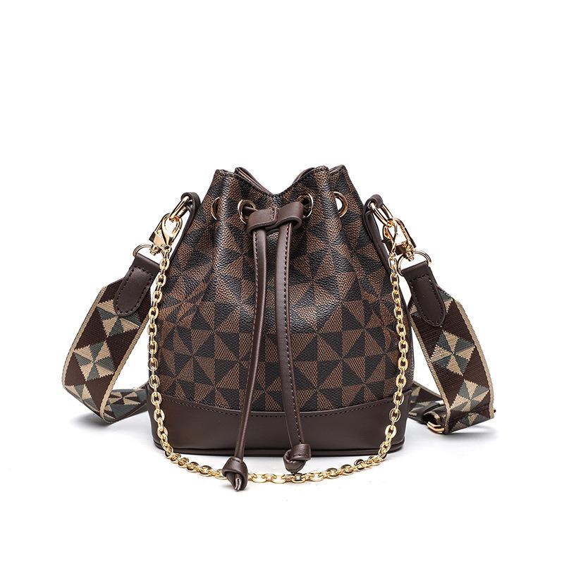 Retro versatile printed portable messenger bag drawstring autumn new classic women's bag shoulder small bucket bag