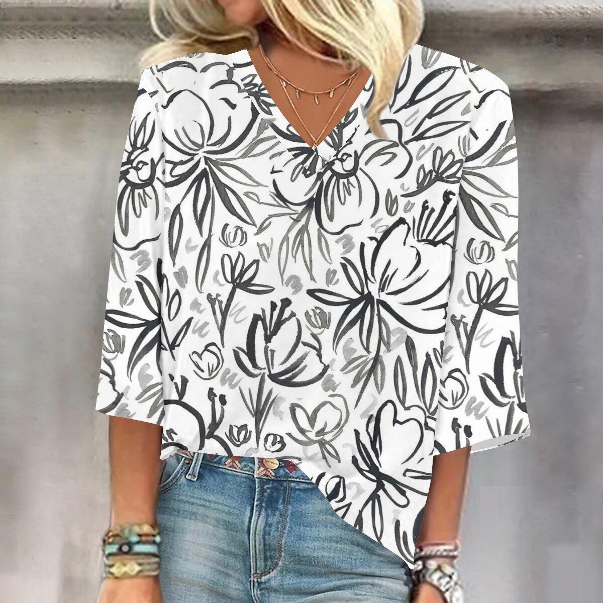 

2023 Весенне-осенний новый модный топ с рукавом 3/4 и принтом