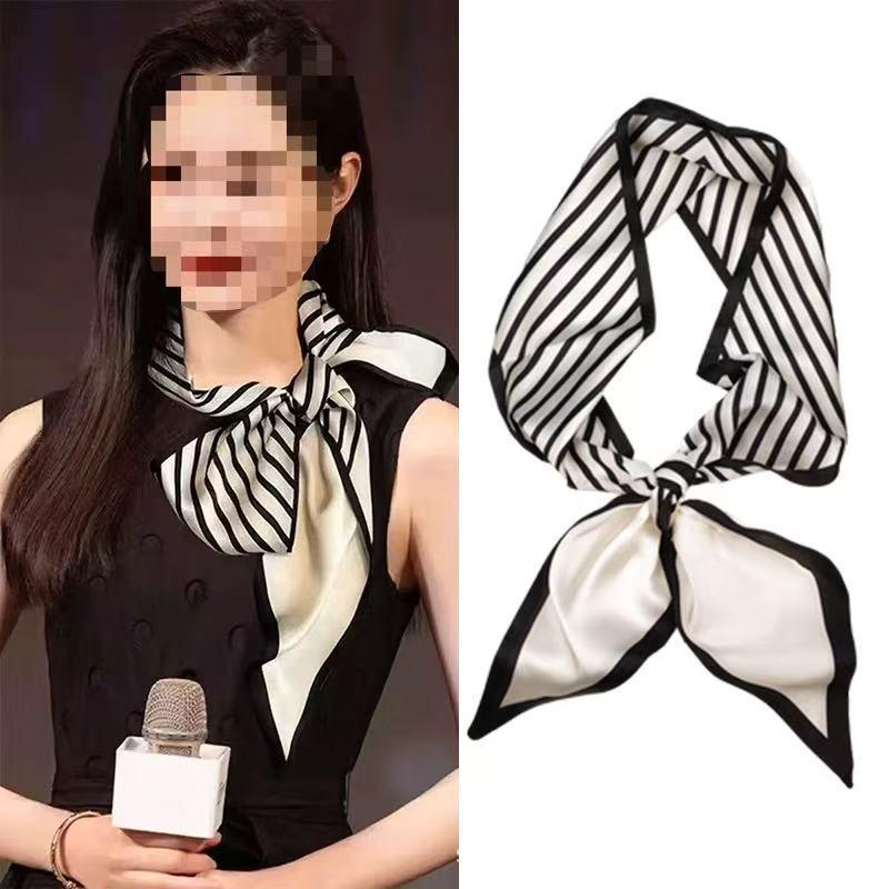 Elegant Satin Chiffon Plaid Stripe Scarf: Versatile Accessory for Clothes & Pants