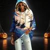 Women's Halloween Print Hooded Pullover Top with 3/4 Sleeves