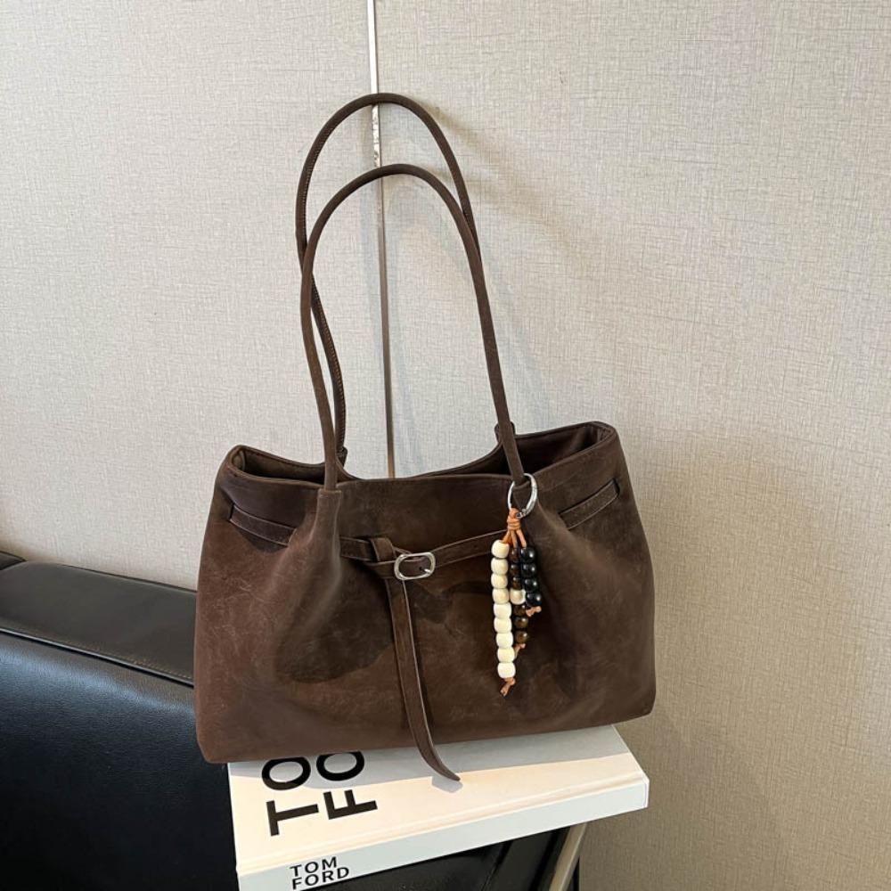 Suede/PU Leather Shoulder Bag Retro Elegant Handbag Available In 4 Colors Solid Color Commuting Tote Bag School/Travel/Work