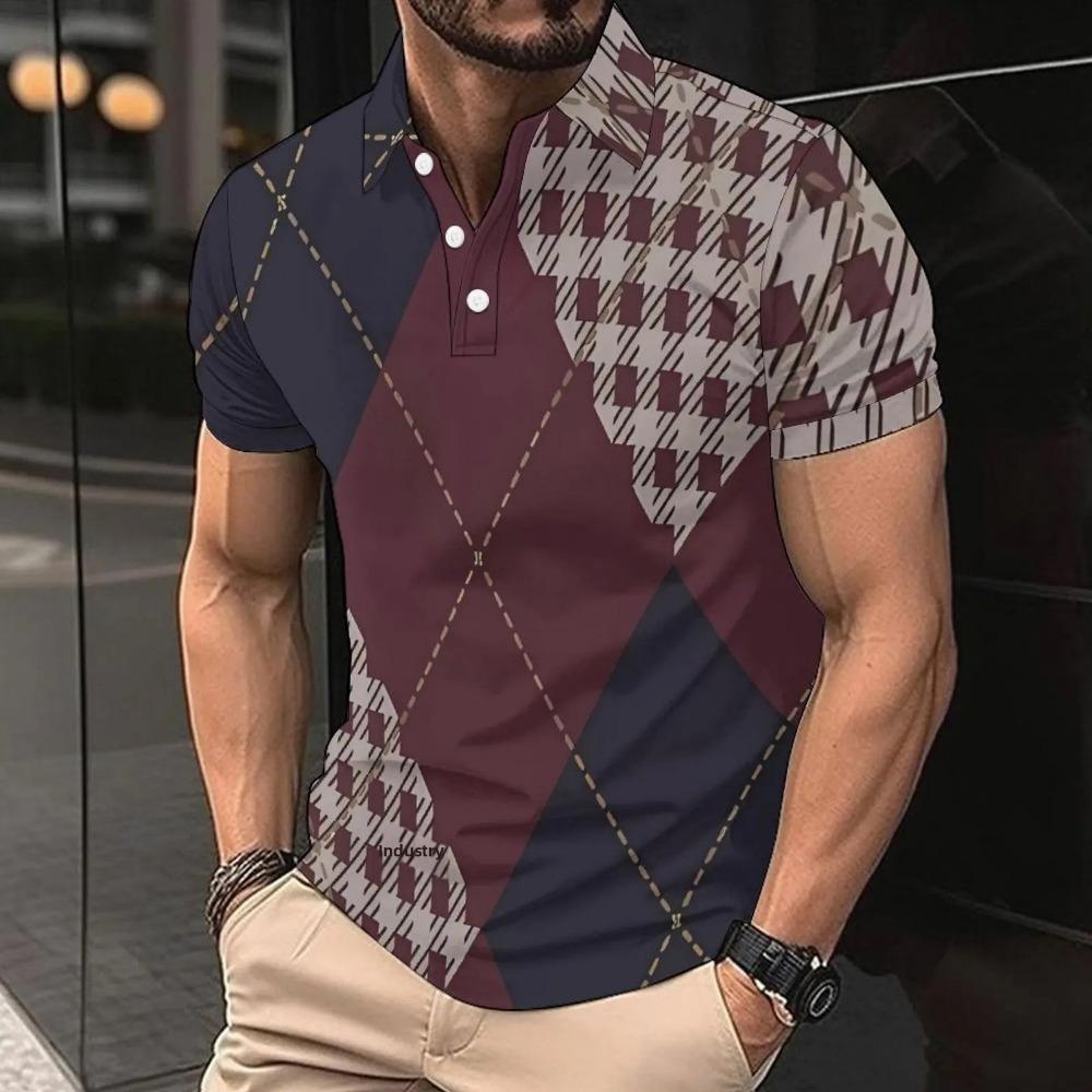 3D Printed Men's Polo Shirt Short Sleeve Turn-down Collar Breathable Spring Fit Casual Men Clothing Top