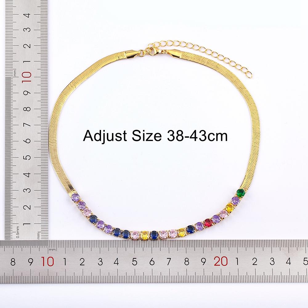 Nidin High Quality Rainbow Shiny Crystal Zircon Chain Necklace 7 Colors For Women Female Fashion Versatile Jewelry Accessories