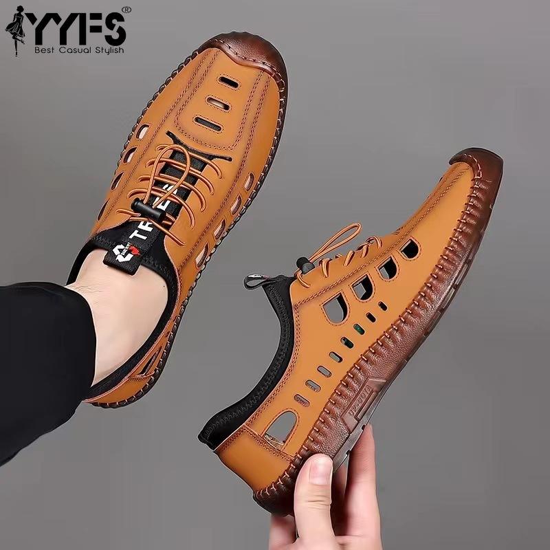 Sandals for Men Spring Summer New Men's Casual Breathable Leather Shoes Non-slip Soft Sole
