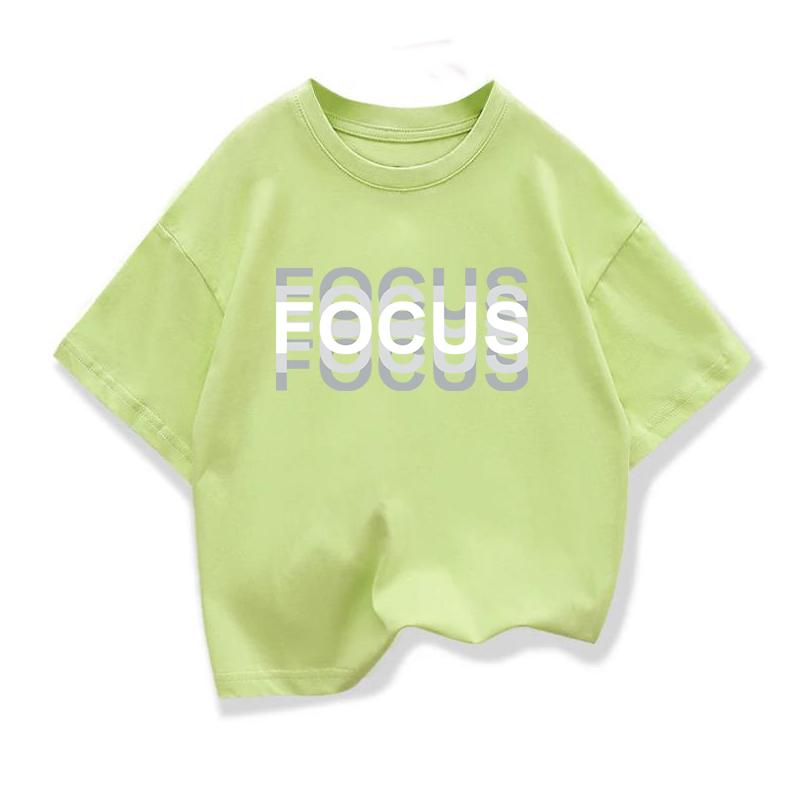 Summer Kids Cotton High Quality Casual Sports Loose Oversized Funny Focus Print Round Neck Short Sleeved Tshirt Boys Girls Tops