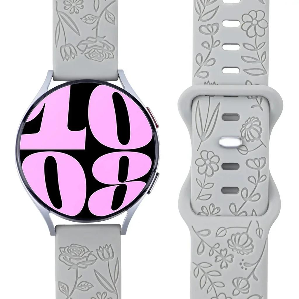 18mm 20mm 22mm Rose Engrave Band for Samsung Galaxy Watch 654 40mm 44mm Gear S3 Silicone Cute Strap Classic 43mm 45mm Active 2