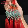 Natural Myanmar Pure Natural Jadeite Rabbit Bag Hanging Car Pendant Red Chinese Knot Long Fringe Car Pendant