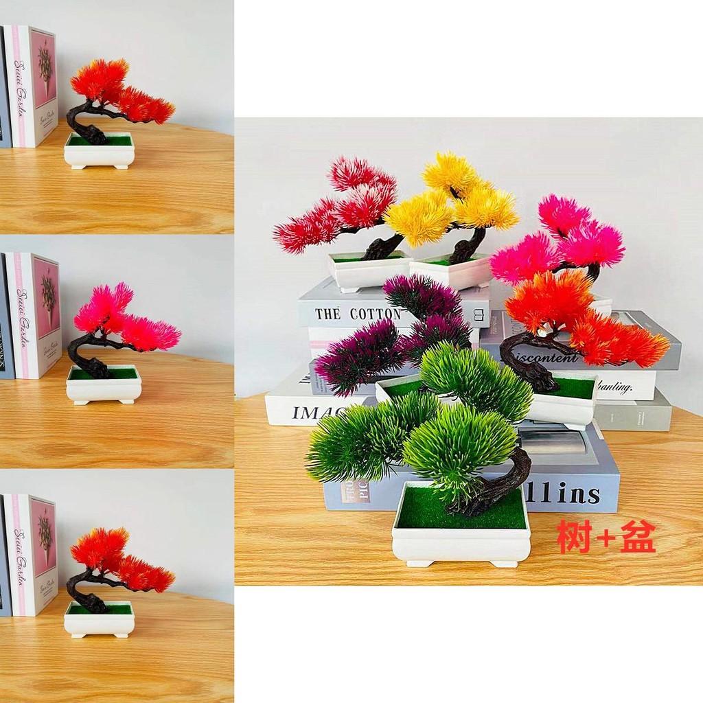 Miniatur-Bonsai-Kiefer mit künstlichen Blumen für Schreibtisch und Innenraumbegrünung