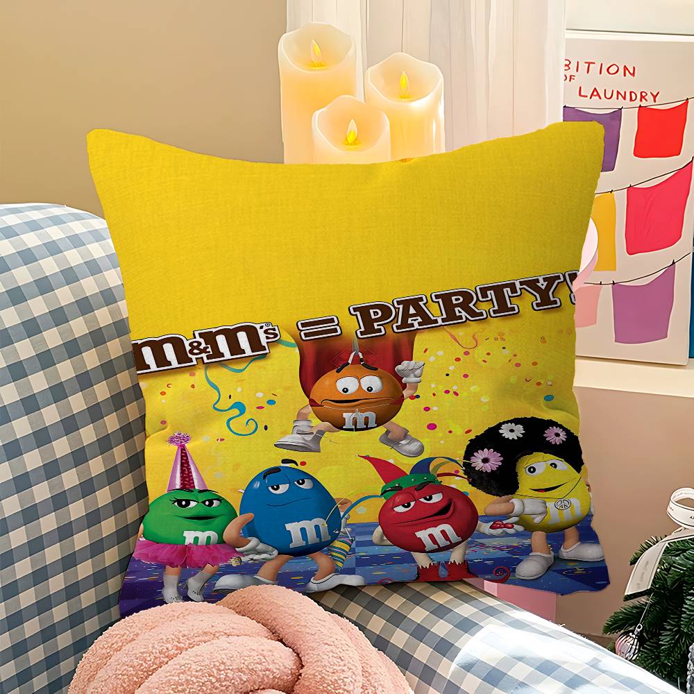 M-M&M Candy Snacks Pillow Covers Cartoon Sofa Decorative Home Double-sided Printing Short Plush Cute Cushion Cover