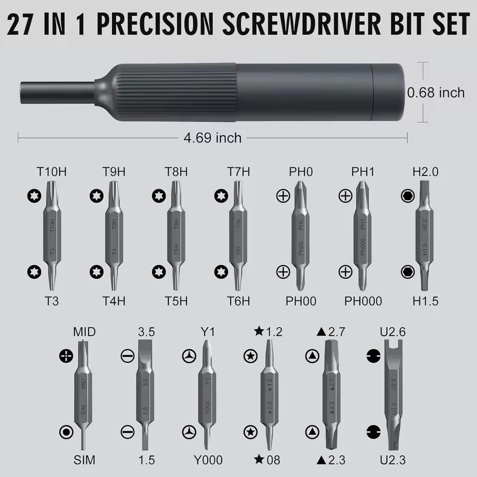 27 in 1 Precision Screwdriver Set Mini Portable Phillips TOrx Magnetic Screw Driver Head for Cell Phones Watches Computers