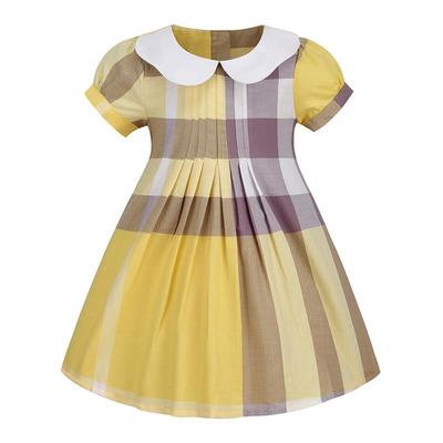 2024 Fashion Girls Clothing Kids Baby Summer Short Sleeve Plaid  Birthday Dress For Girl Baby Clothing Thin Cotton Costume 2-7 Years