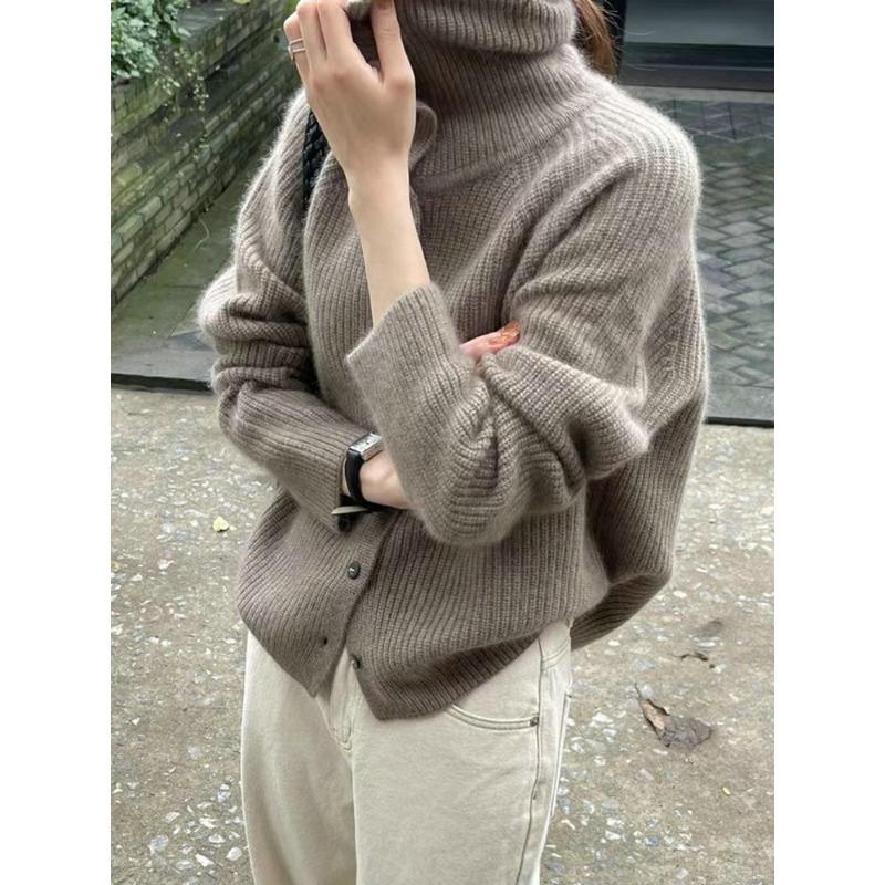 Autumn and Winter Fashion Warm Ladies Turtleneck Sweater Cardigan, Temperament Loose Thick Line Thickened Ladies Bottoming Sweater Jacket