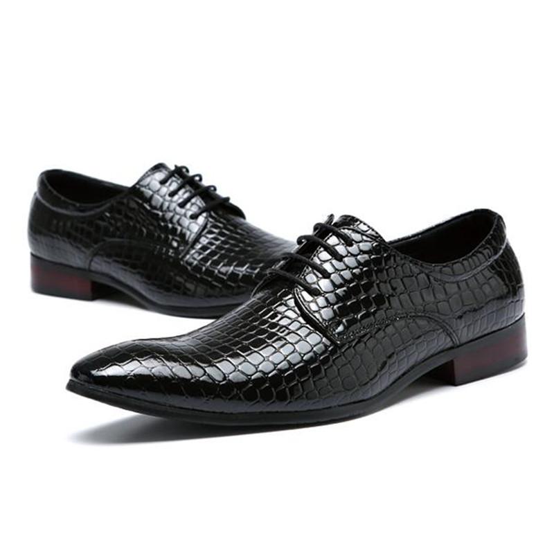 Fashion Men's Snakeskin Grain Leather Lace-Up Wedding Party Shoes Mens Dress Business Office Oxfords Flats EUR Size 38-48