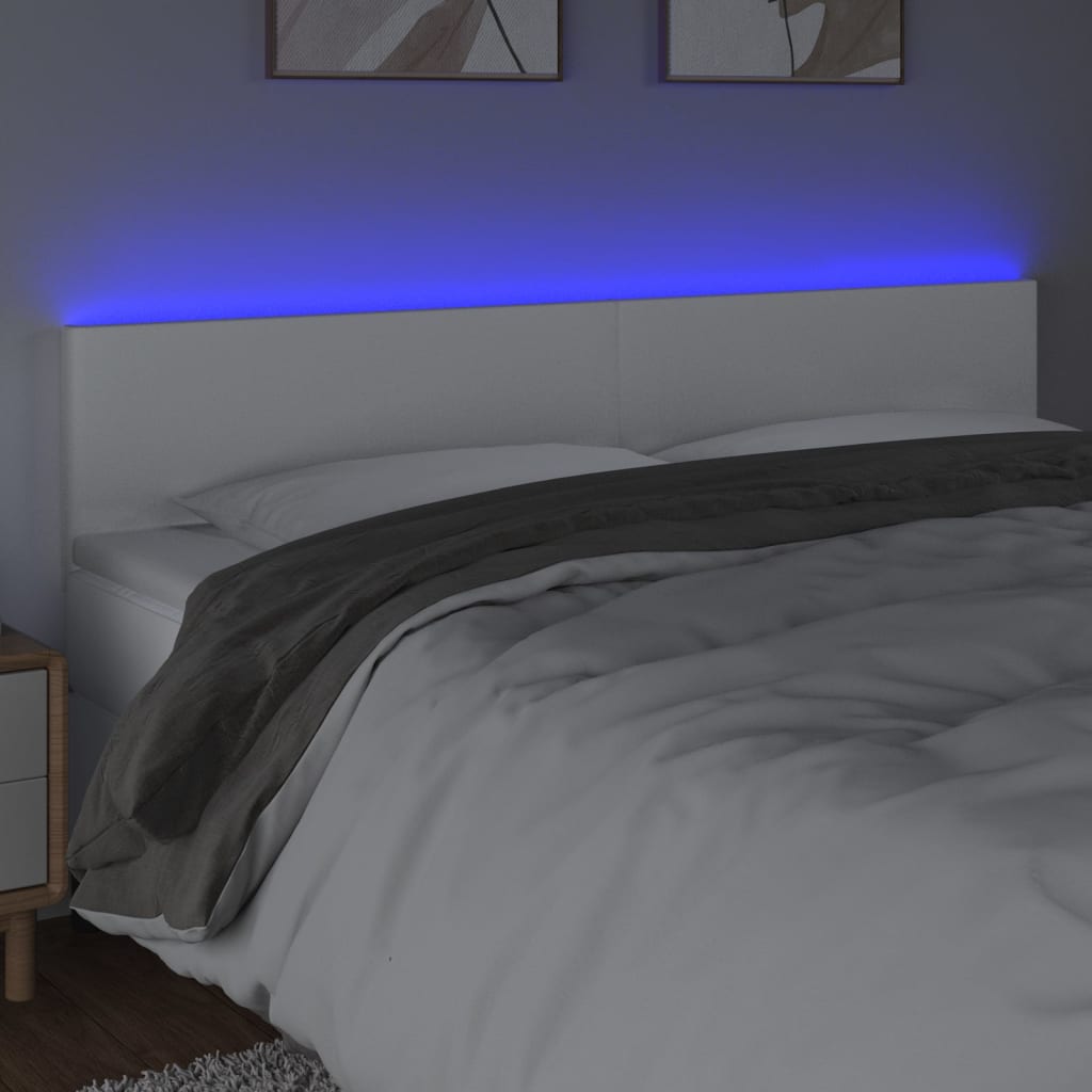Vidaxl Zagłówek Do Łóżka Z Led, Biały, 200X5X78/88 Cm, Sztuczna Skóra
