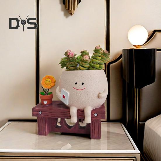 Slunečnice Květináč s úsměvem na tváři Květináč Pryskyřice Kreslená hlava Květináč Vnitřní Venkovní Kaktus Sukulentní rostliny Nádoba Domov Balkon Zahradní dekorace