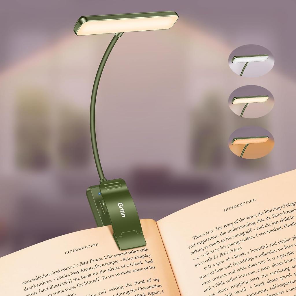 Gritin 19 LED Rechargeable Book Light for Reading in Bed | Eye Caring 3 Color Temps,Stepless Dimming Brightness,Memory Function,90 Hrs Runtime