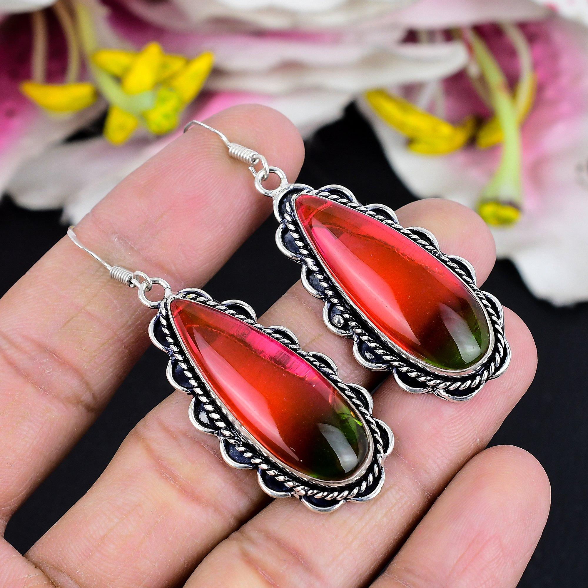 

Bi-Color Tourmaline Gemstone 925 Sterling Silver Jewelry Earring 2.44 KG-1789