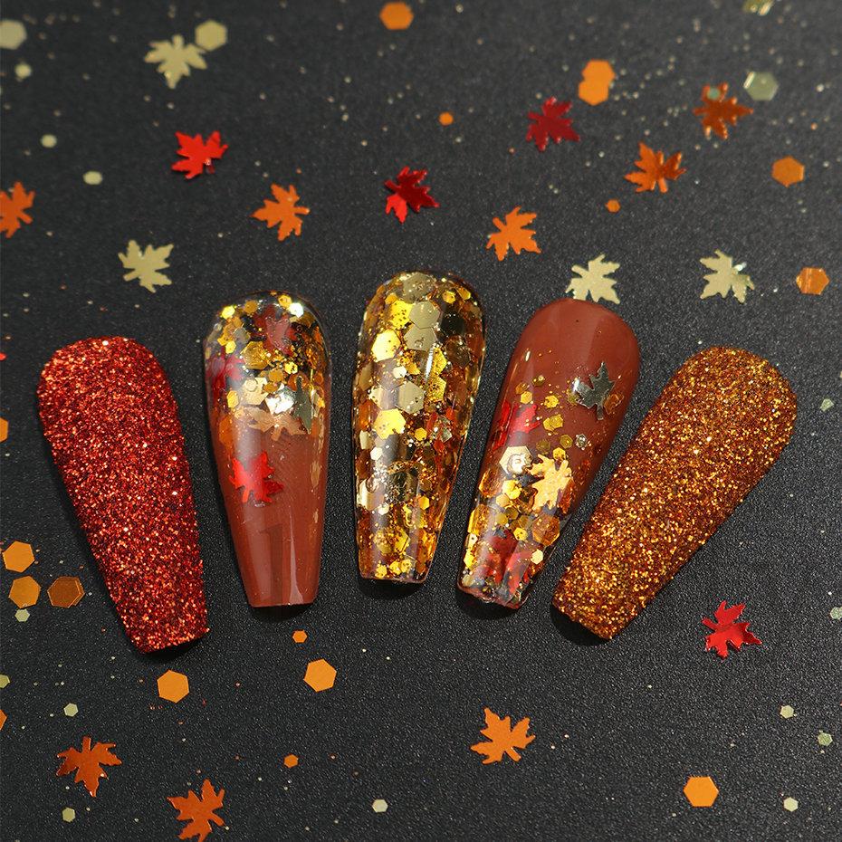 Nail Art Sequins 6-Gate Box Autumn Thanksgiving Maillard Color Symphony Maple Leaf Sequins Glitter