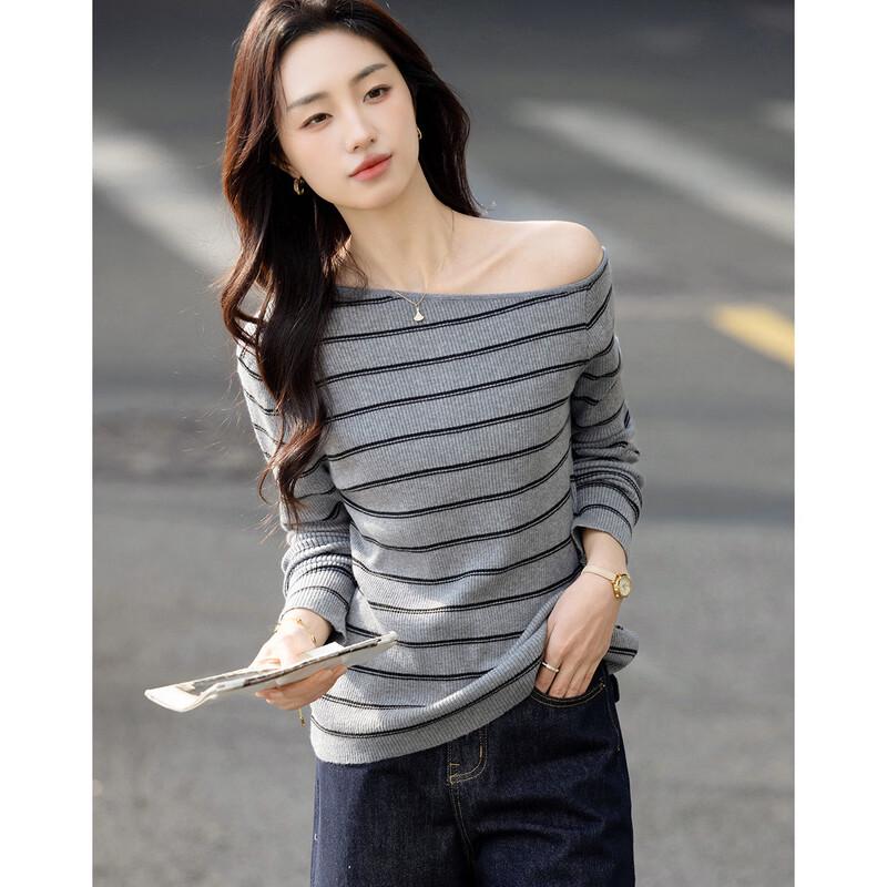 Women's Retro Striped Slanted Collar Knit Sweater