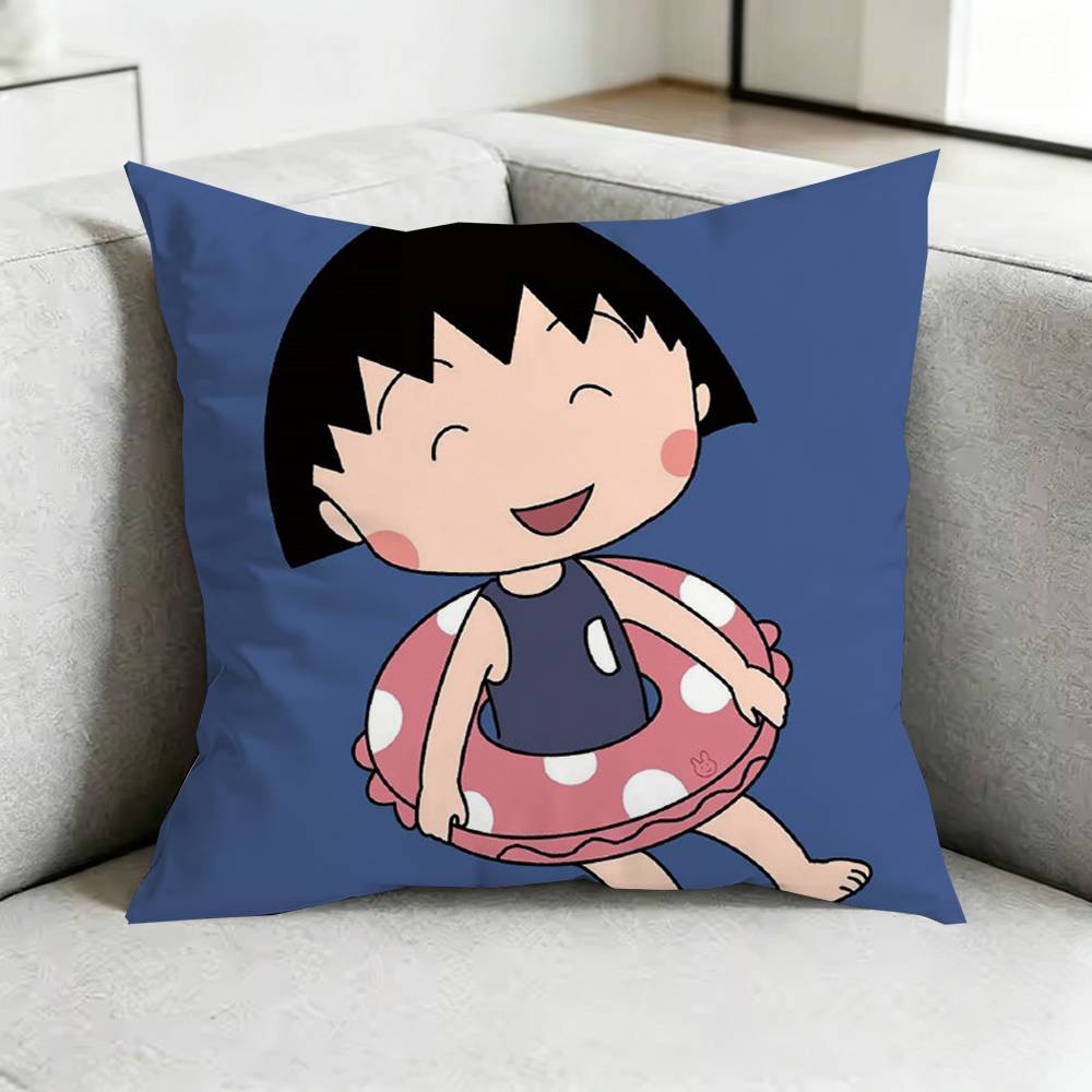 Chibi MMarukoChan Pillow Case Square DoubleSided Sofa Cushion Cover Bedroom Bedside Pillow Gift