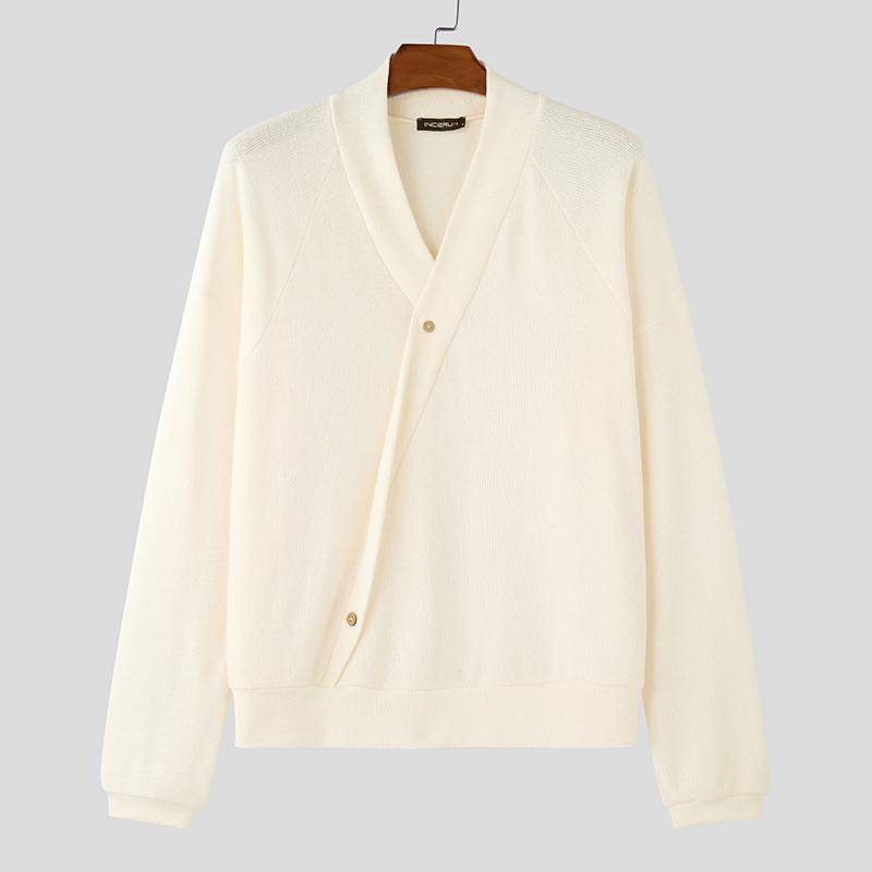 

INCERUN Осенние мужские свитера с V-образным вырезом спереди и длинными рукавами, трикотажные пуловеры S белый