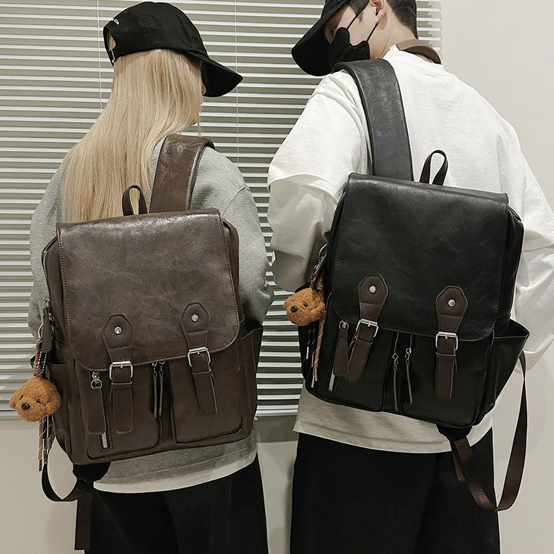 Schoolbag new casual pu schoolbag men's fashion outdoor backpack trendy cool retro large capacity waterproof portable business backpack