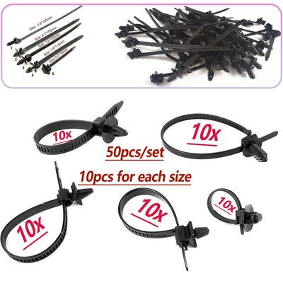 50X Car Wire Harness Line Fastener Strap Clips Mixed Cable Tie Bundled Wire Band