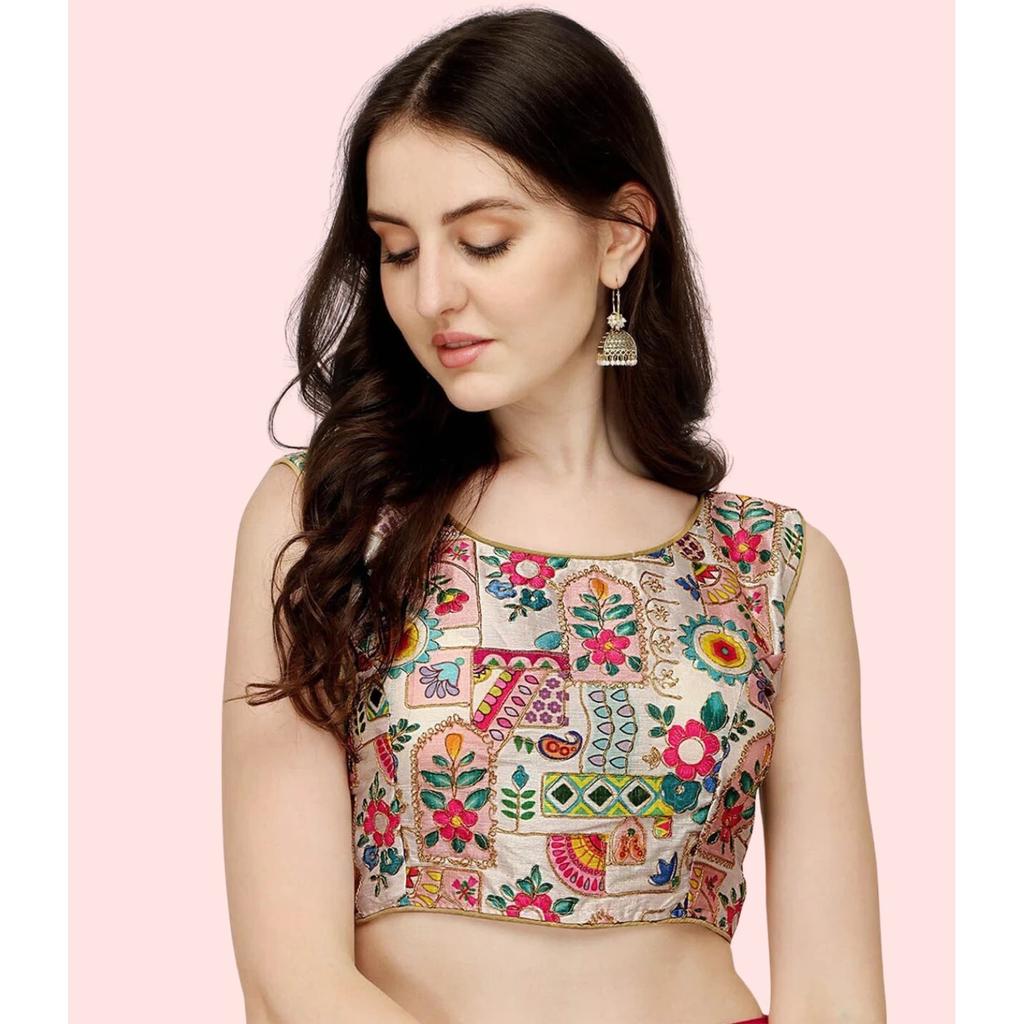 Women Round Neck Sleeveless Blouse Indian Wedding Wear Designer Readymade Choli
