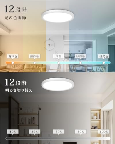 Ceiling Light, Indirect Lighting for 6-Tatami Rooms, LED, Dimmable, Color-Adjustable, Remote Control Included, Night Light, Easy Installation, Energy-