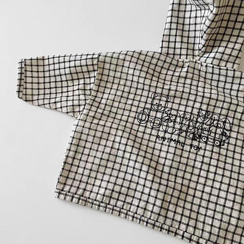 Spring Summer Girls Fashion Cartoon Sun Protection Clothing Hooded Loose Outwear Coat for Kids Boys Plaid Thin Cardigan