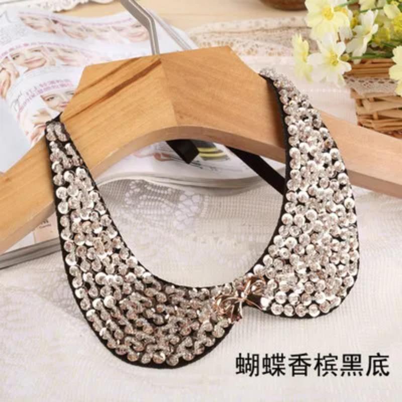 Fashion Wild Retro Beaded Sequins Rhinestones Pearl Lace Collar False Necklace DIY Clothes Shirt Sweater Decoration